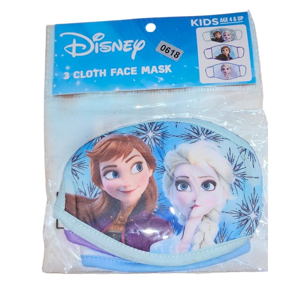 Disney Frozen Anna Elsa Kids 3 Face Mask Set Blue Purple New #606-618,620-623